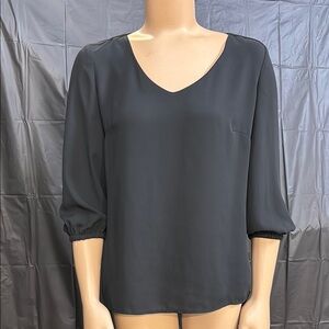 New York & Company Black Cuffed Sleeve Blouse